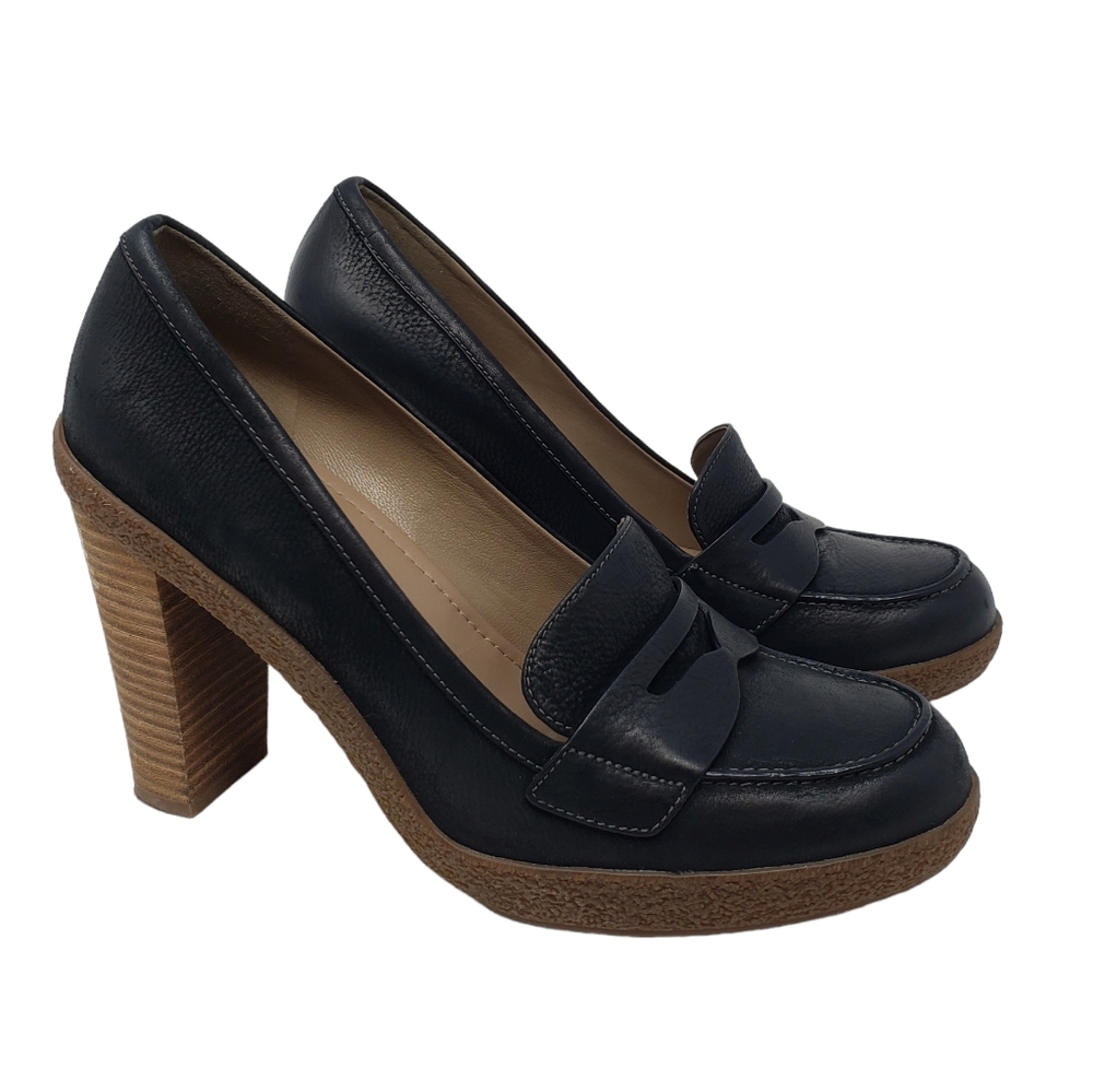 ECCO Nomane Black Leather Moccasin Loafer Heeled Shoes Size 40 EU 9 / 9.5 US